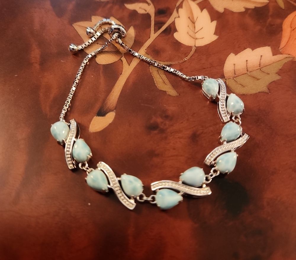 JTV Larimar Silver Bracelet Adjustable